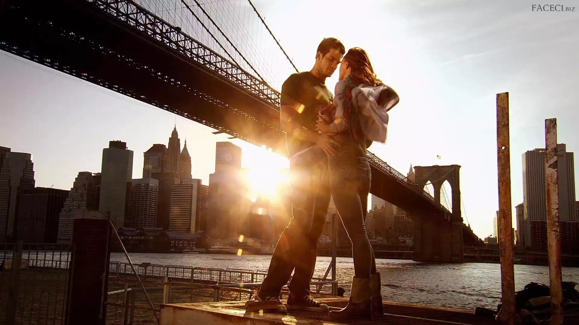 Miasto, Słońca, Para, Blask